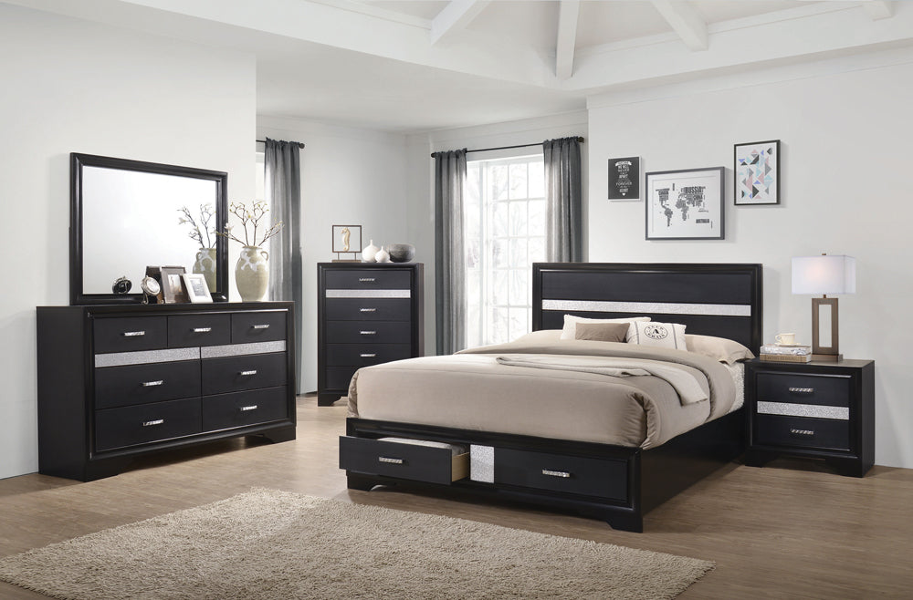 Miranda Wood California King Storage Panel Bed Black