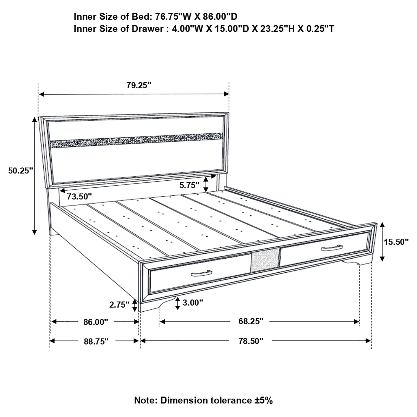 Miranda Wood California King Storage Panel Bed Black