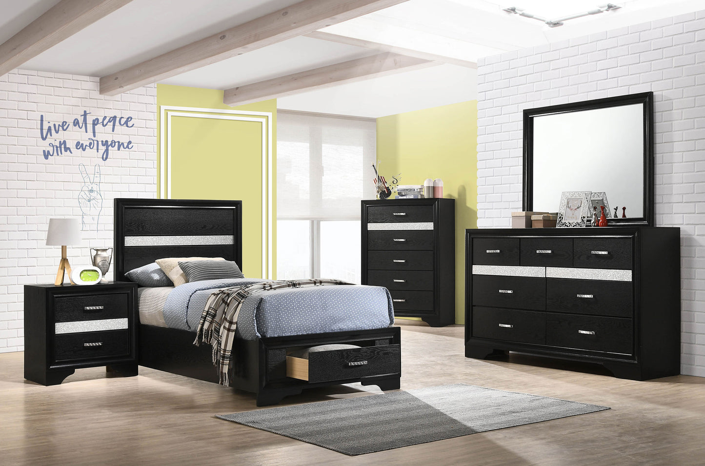 Miranda Wood Twin Storage Panel Bed Black