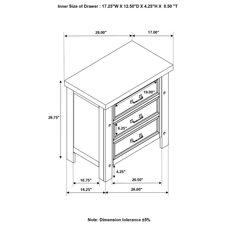 Barstow 3-drawer Nightstand Pinot Noir