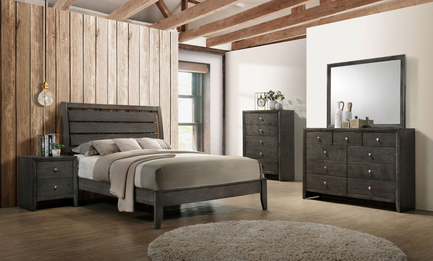 Serenity Wood Full Panel Bed Mod Grey