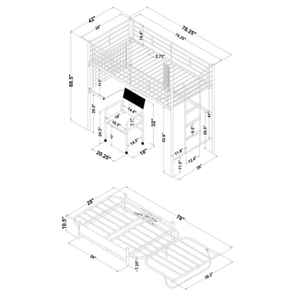 Jenner Twin Futon Workstation Loft Bed with Futon Pad Black