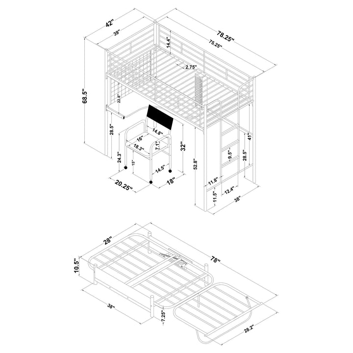 Jenner Twin Futon Workstation Loft Bed with Futon Pad Black