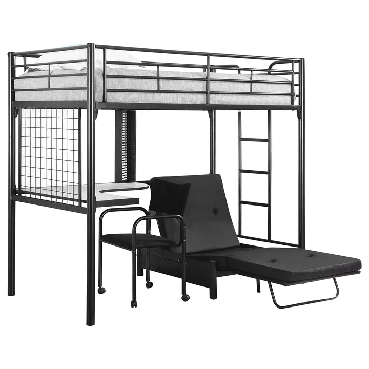 Jenner Metal Twin Futon Workstation Loft Bed Black