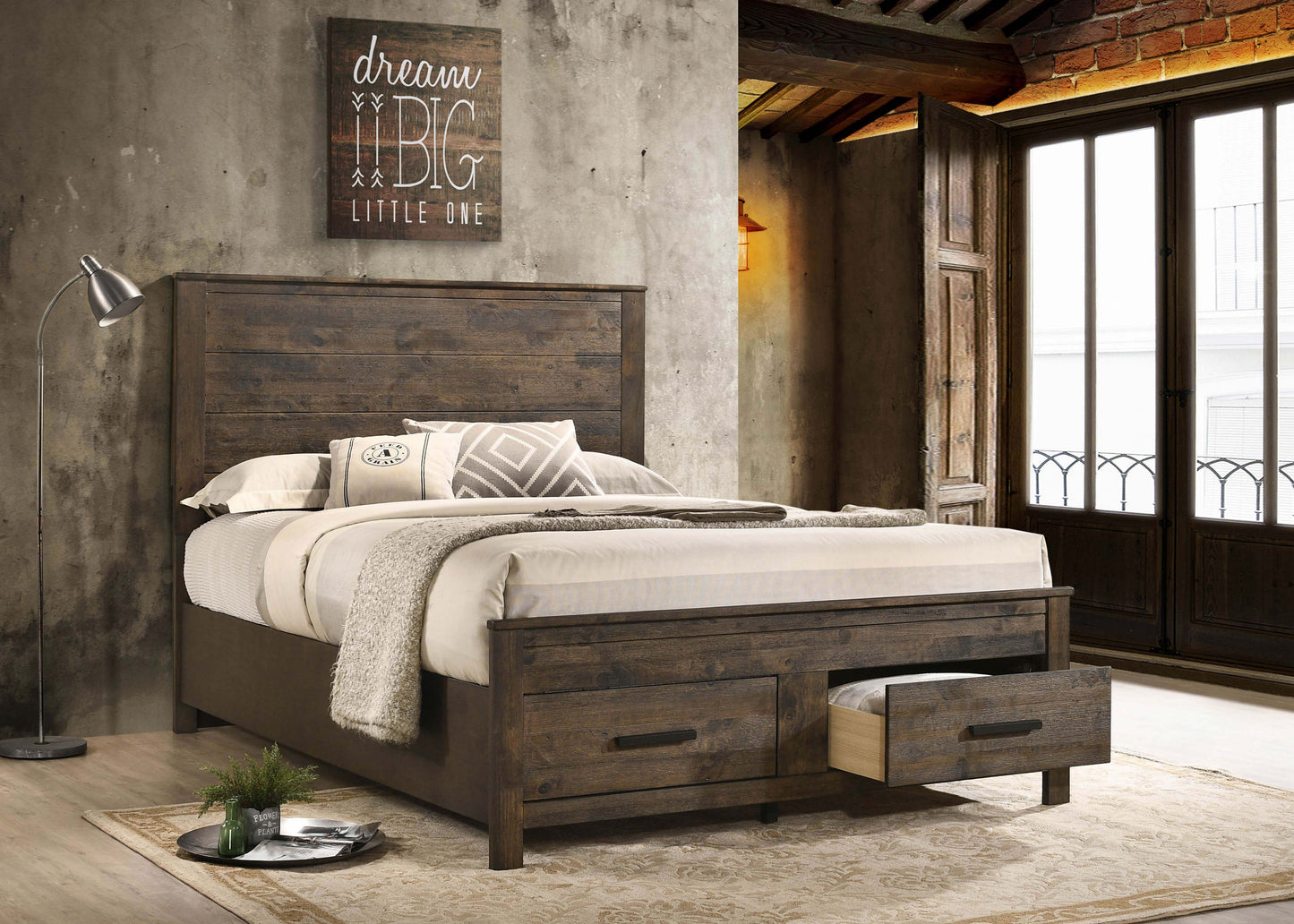 Woodmont California King Storage Bed Rustic Golden Brown