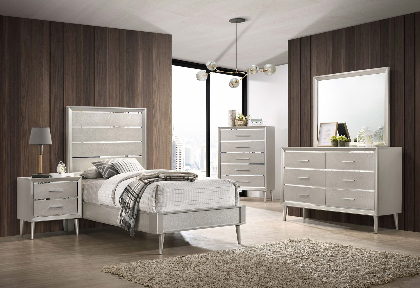 Ramon Wood Twin Panel Bed Metallic Sterling