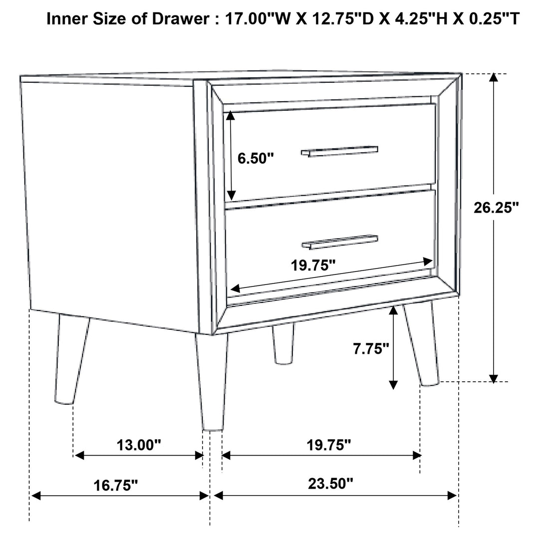 Ramon 2-drawer Nightstand Metallic Sterling