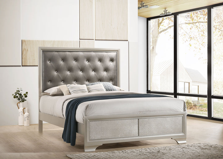 Salford Wood Queen Panel Bed Metallic Sterling