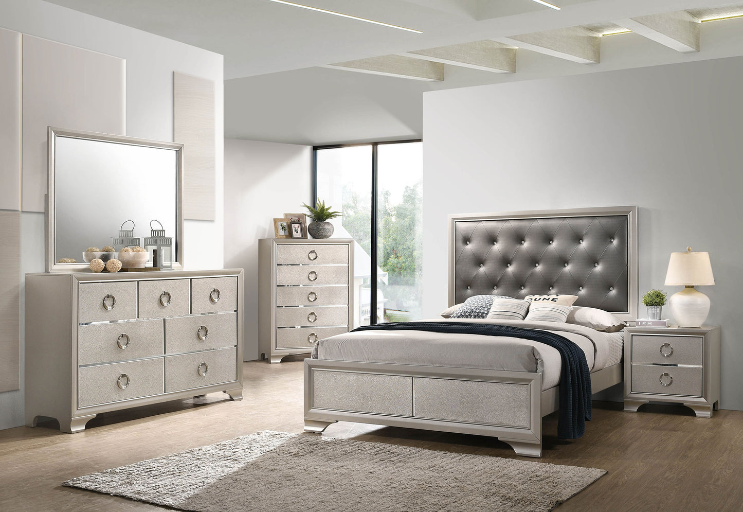 Salford Wood Queen Panel Bed Metallic Sterling