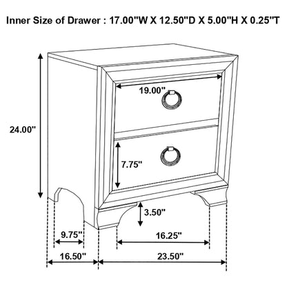 Salford 2-drawer Nightstand Metallic Sterling