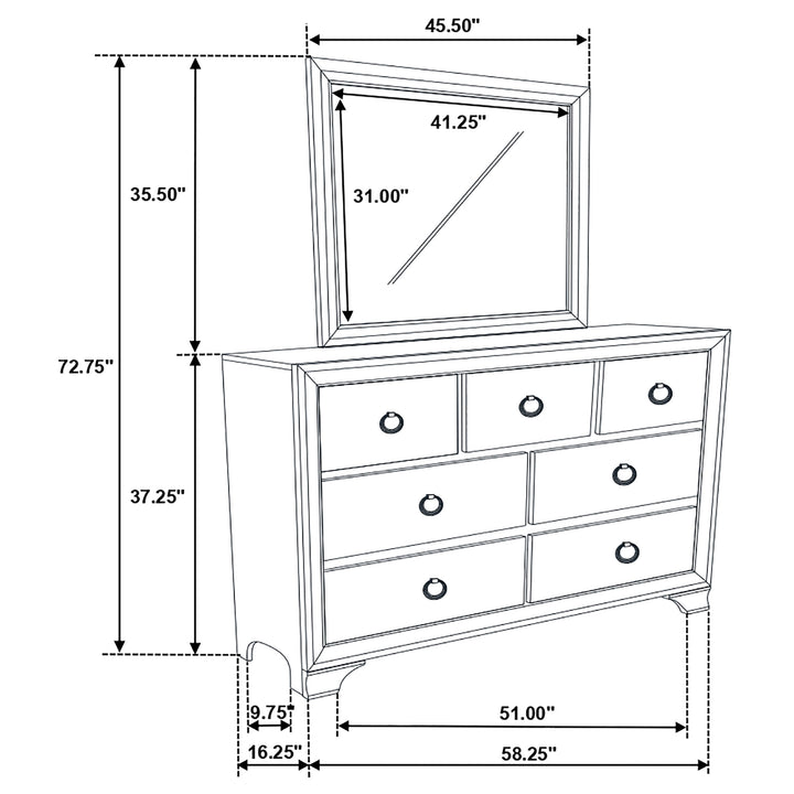 Salford 7-drawer Dresser with Mirror Metallic Sterling