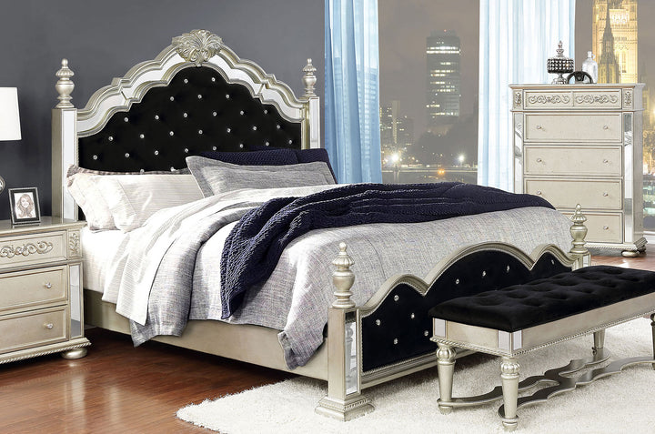 Heidi Wood Queen Poster Bed Metallic Platinum