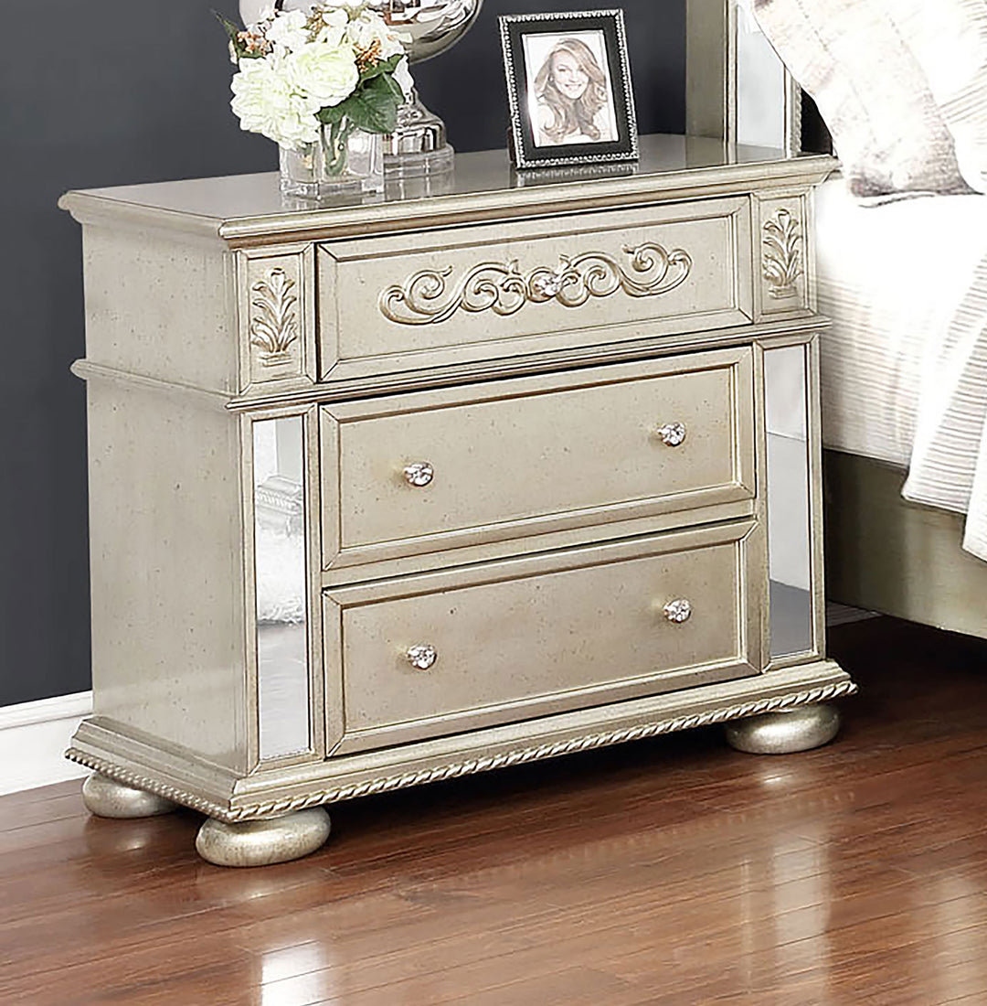 Heidi 3-drawer Nightstand Metallic Platinum