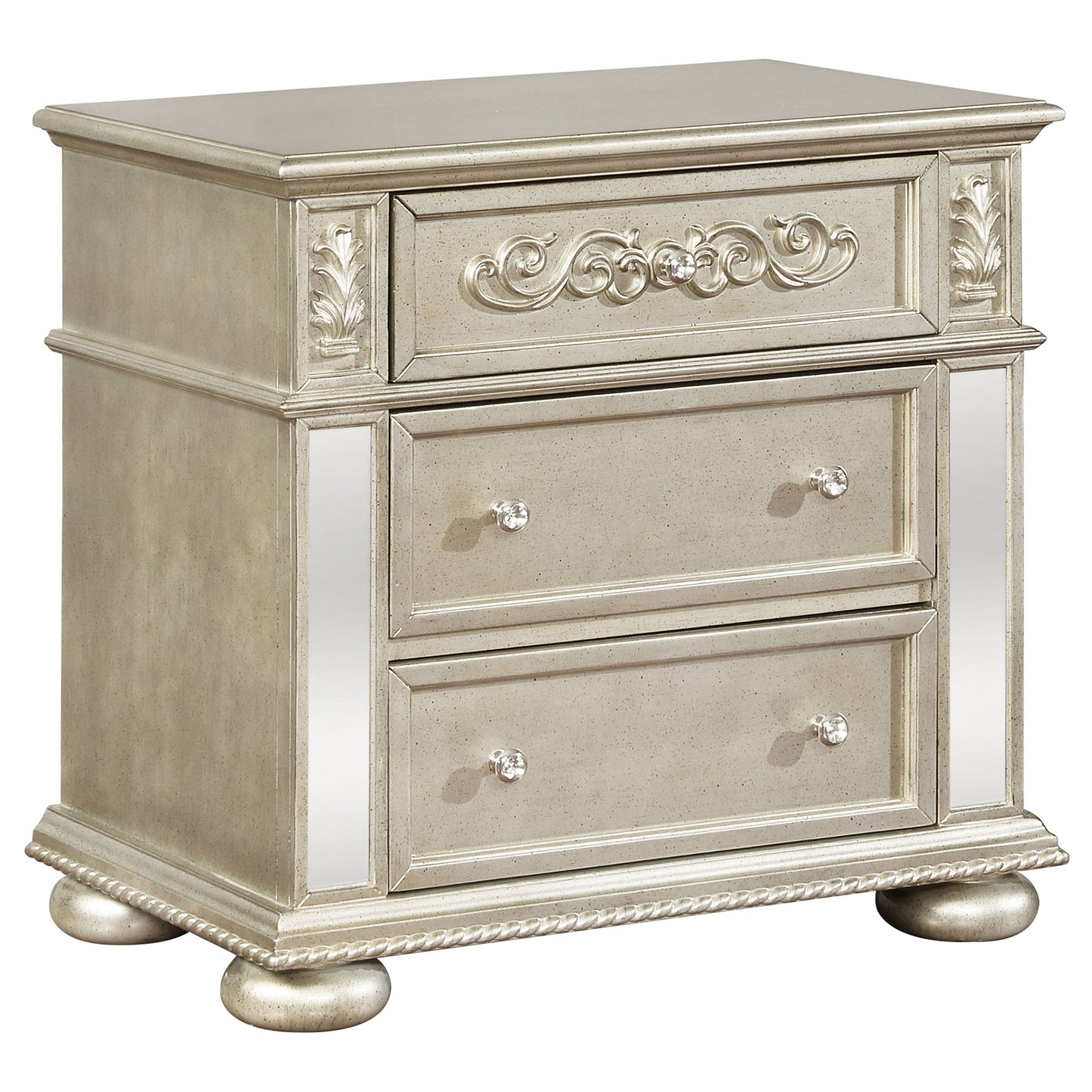 Heidi 3-drawer Nightstand Metallic Platinum