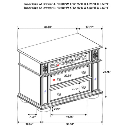 Heidi 3-drawer Nightstand Metallic Platinum