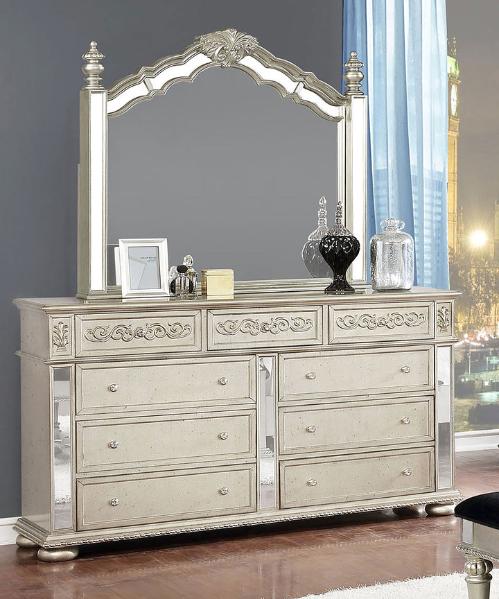 Heidi 9-drawer Dresser with Mirror Metallic Platinum