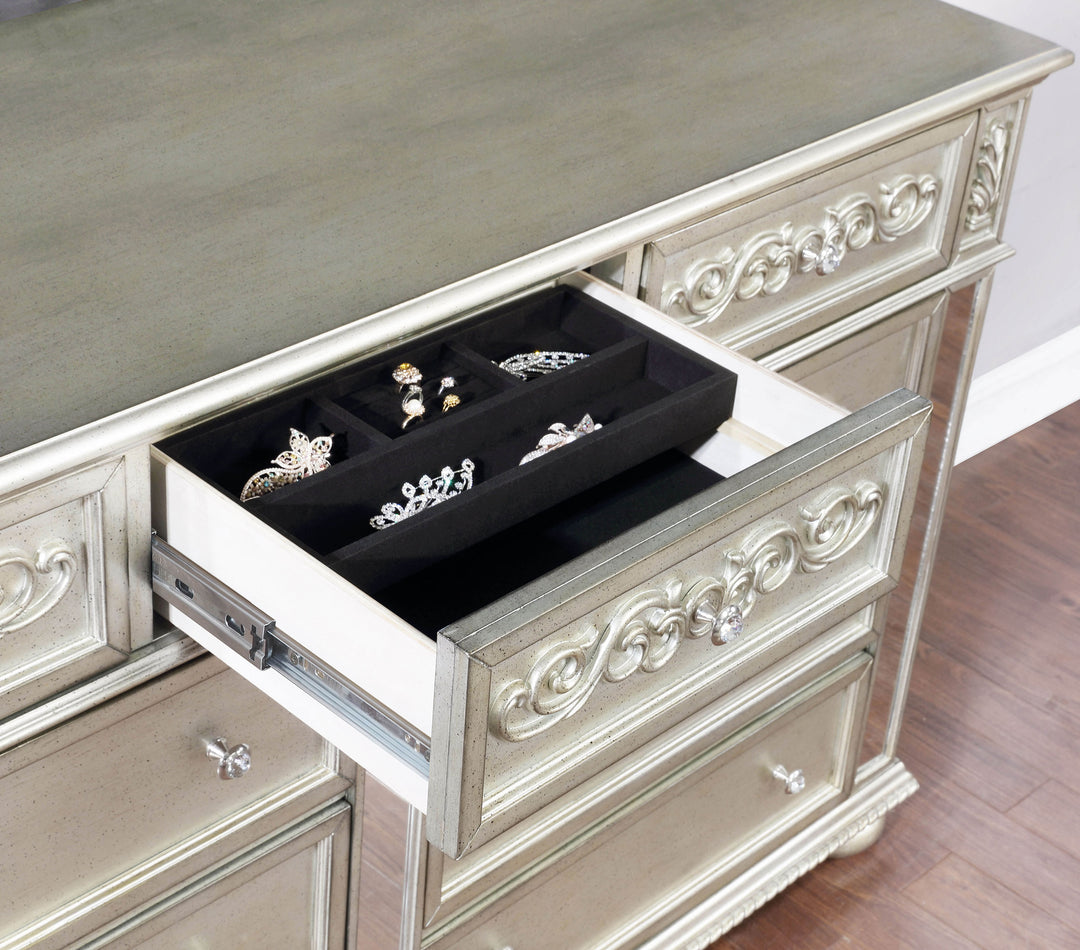 Heidi 9-drawer Dresser with Mirror Metallic Platinum