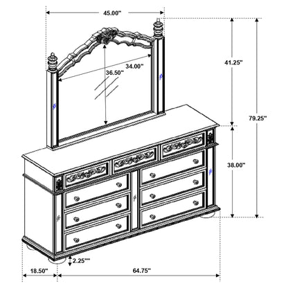 Heidi 9-drawer Dresser with Mirror Metallic Platinum