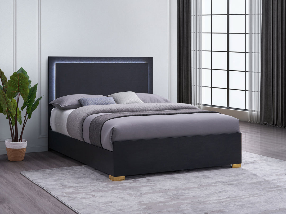 Marceline Wood Full LED Panel Bed Black