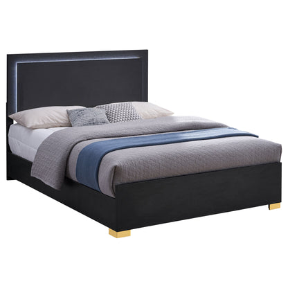 Marceline Wood Full LED Panel Bed Black