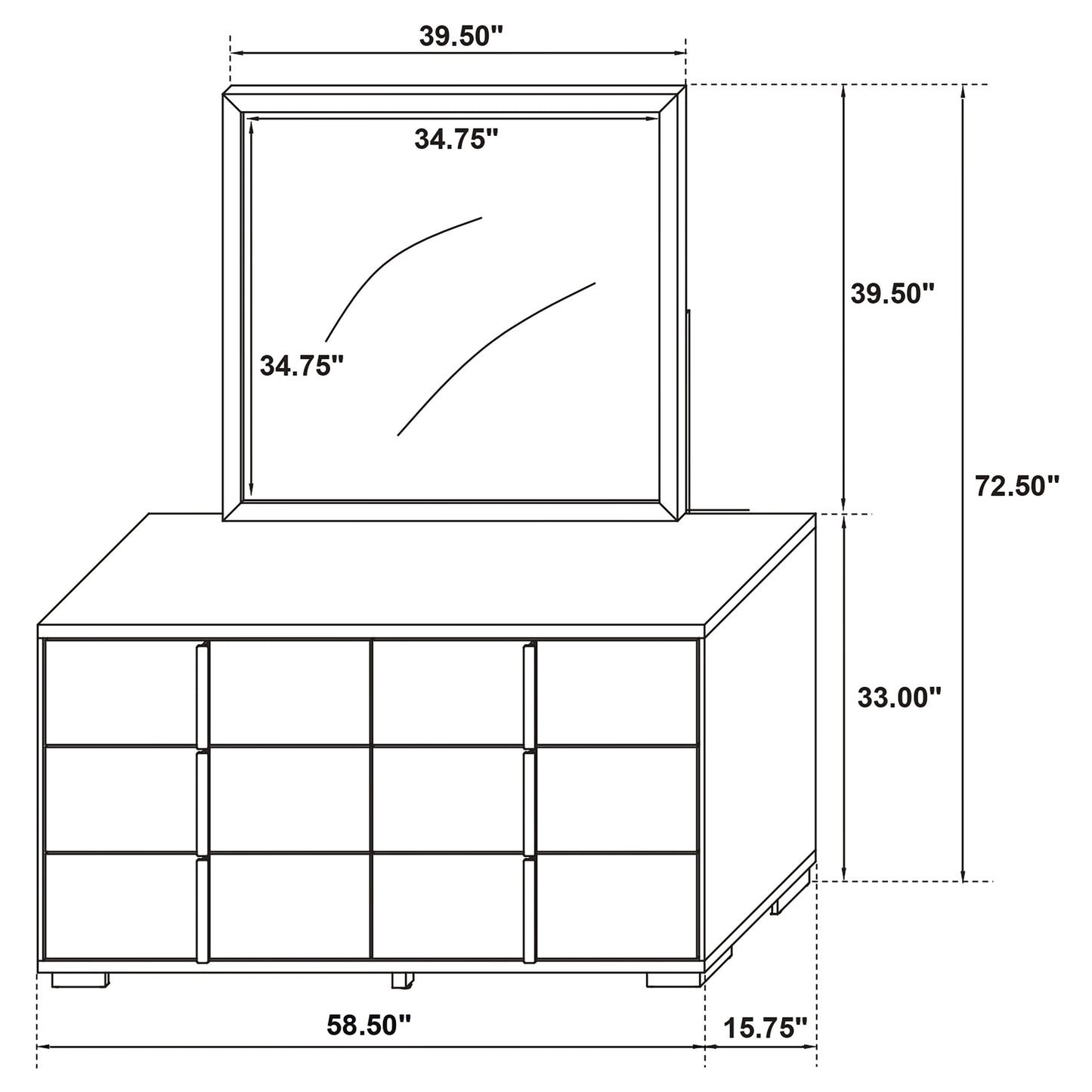 Marceline 6-drawer Dresser with Mirror White