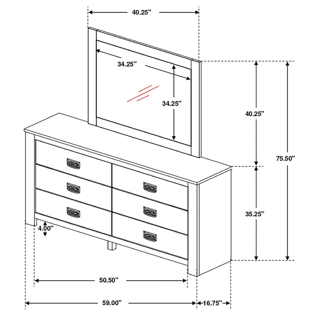 Frederick 6-drawer Dresser with Mirror Weathered Oak