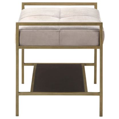 Maria Upholstered Stool Warm Grey and Gold