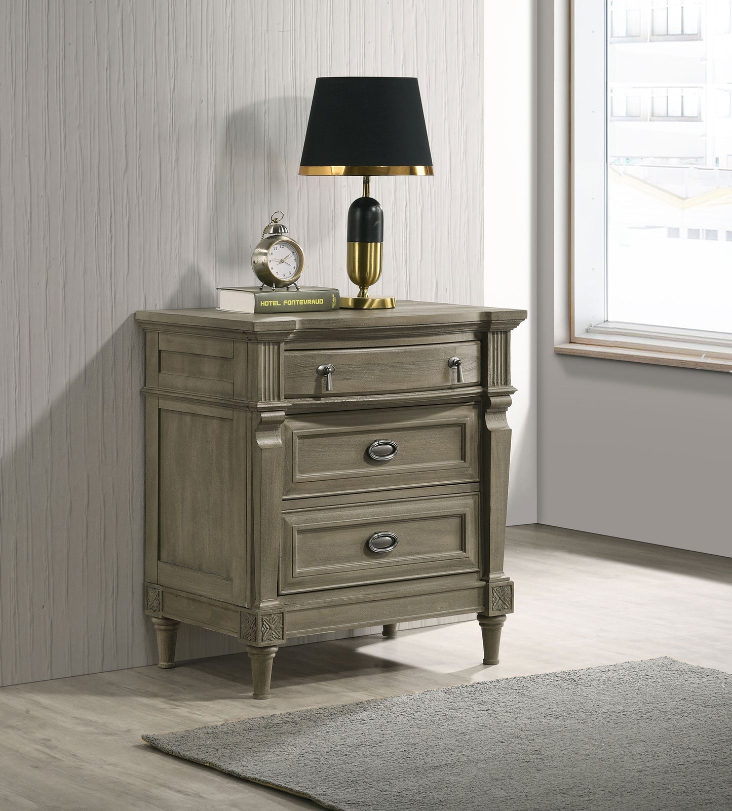 Alderwood 3-drawer Nightstand French Grey