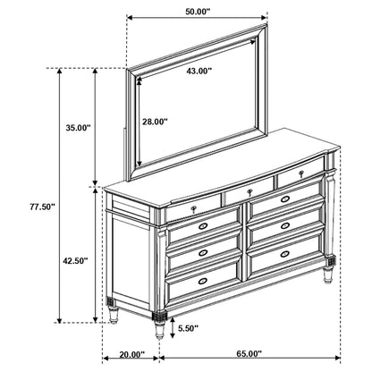 Alderwood 9-drawer Dresser with Mirror French Grey