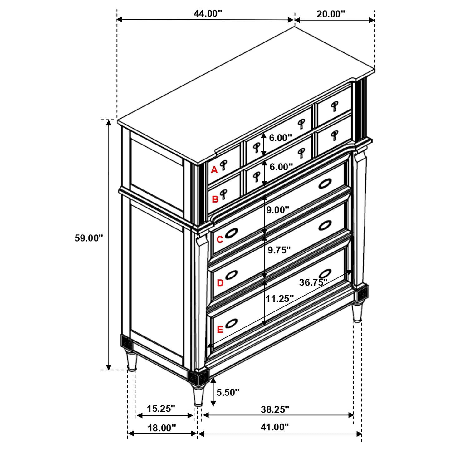 Alderwood 5-drawer Bedroom Chest French Grey