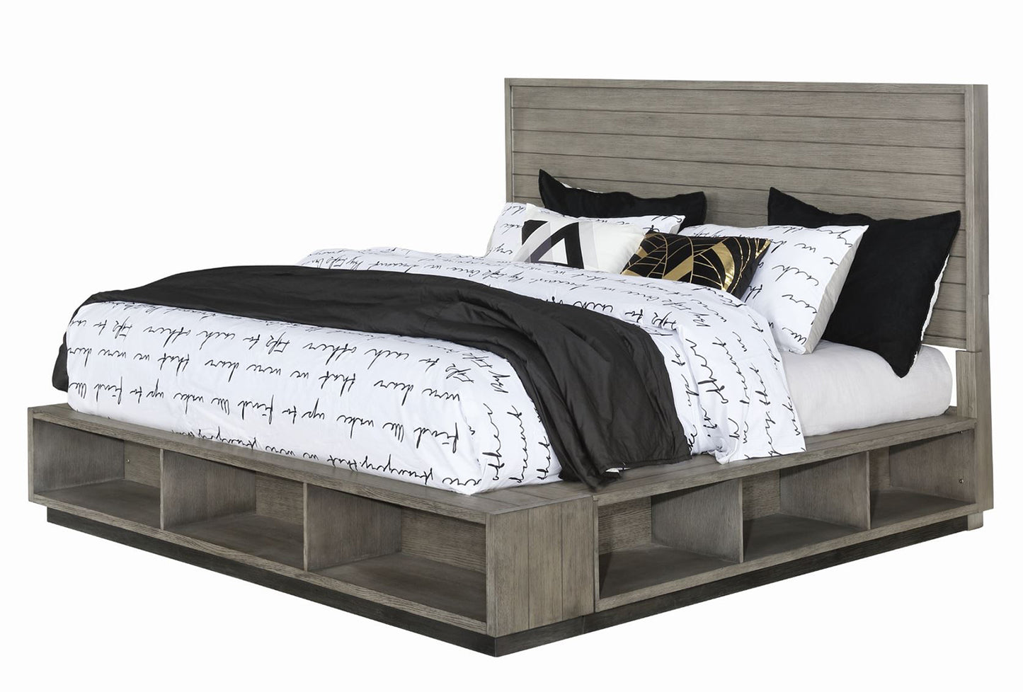 Derbyshire Wood California King Storage Panel Bed Grey Oak