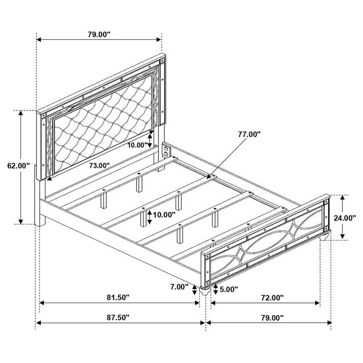 Gunnison Wood Eastern King LED Panel Bed Silver Metallic