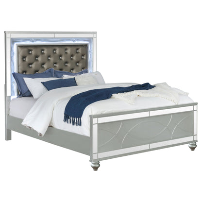 Gunnison Wood Queen LED Panel Bed Silver Metallic