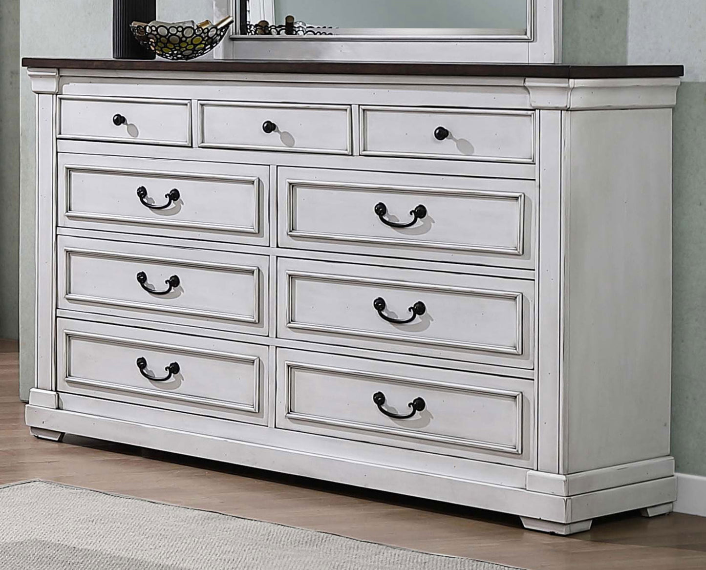 Hillcrest 9-drawer Dresser Distressed White