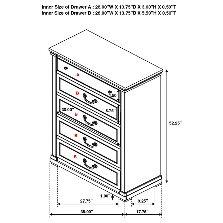 Hillcrest 5-drawer Bedroom Chest Distressed White