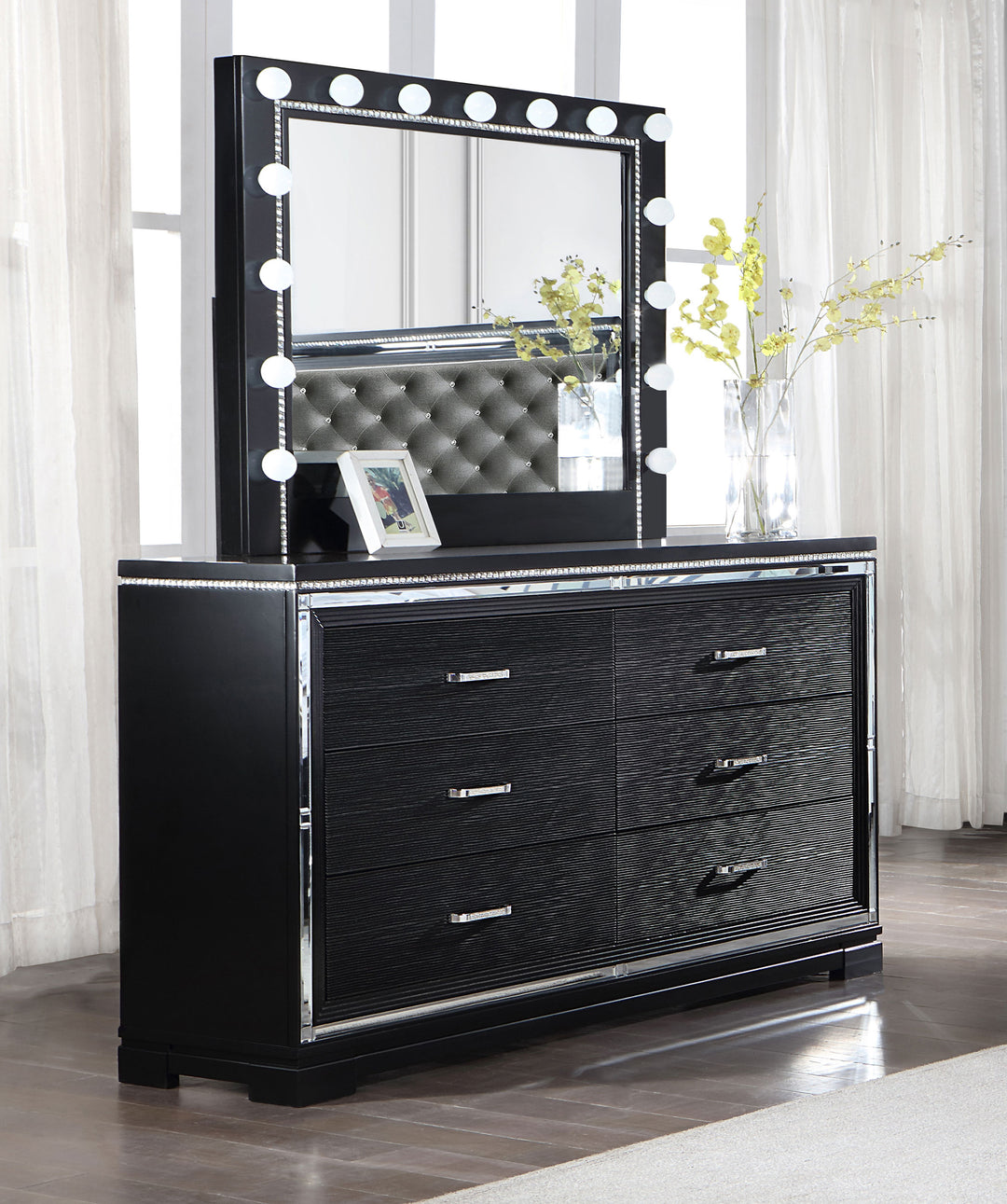 Cappola 6-drawer Dresser with Mirror Black