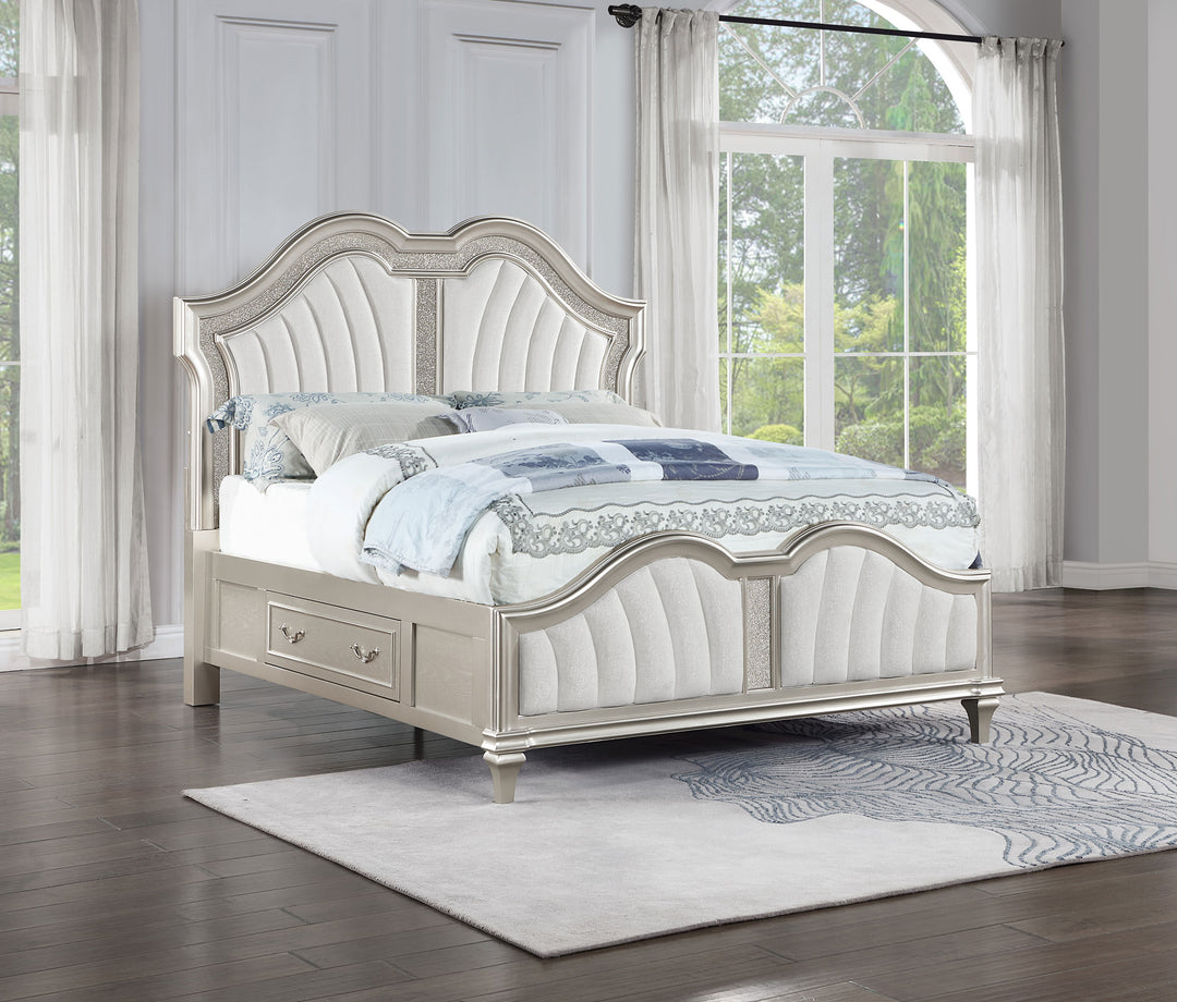 Evangeline Eastern King LED Storage Panel Bed Silver Oak