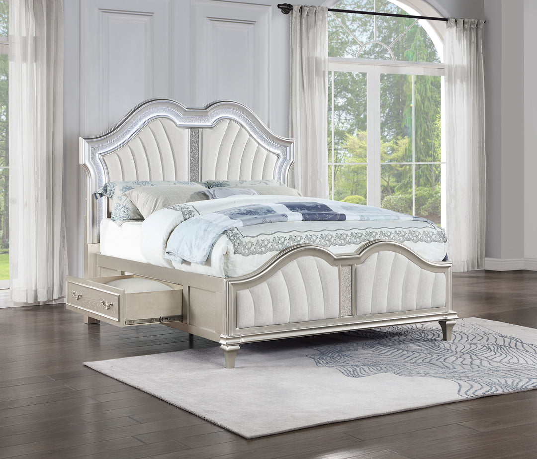 Evangeline California King LED Storage Panel Bed Silver Oak