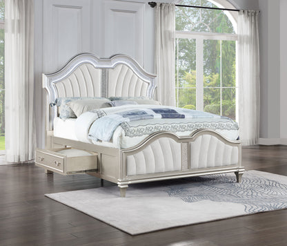 Evangeline Wood Queen LED Storage Panel Bed Silver Oak