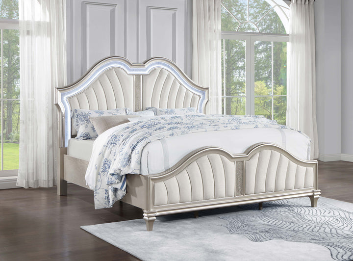 Evangeline Wood Eastern King LED Panel Bed Silver Oak