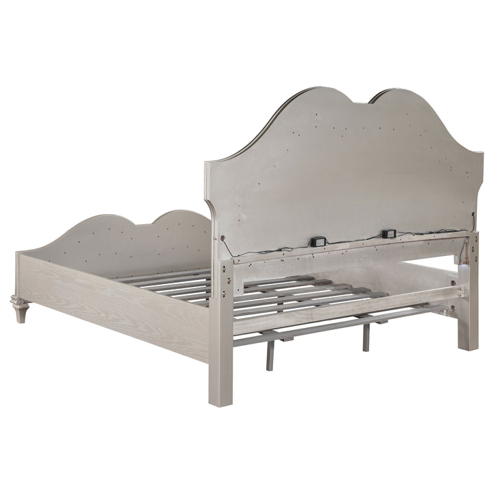 Evangeline Wood Eastern King LED Panel Bed Silver Oak