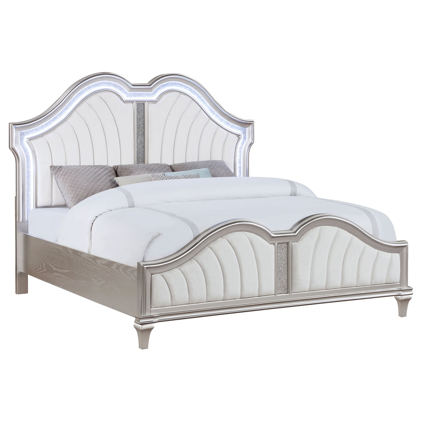 Evangeline Wood California King LED Panel Bed Silver Oak