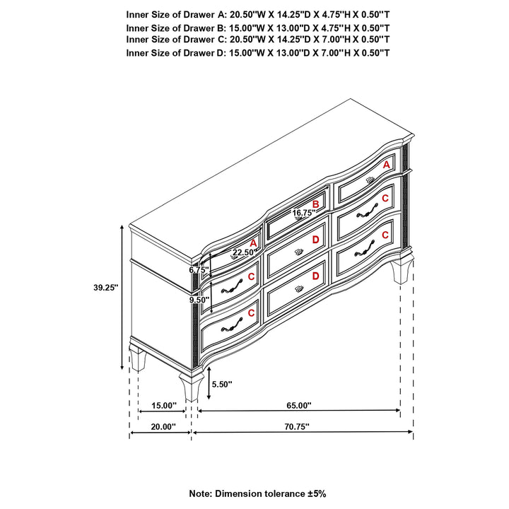 Evangeline 9-drawer Dresser Silver Oak