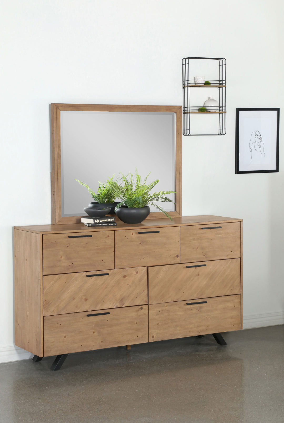 Taylor 7-drawer Dresser with Mirror Light Honey Brown