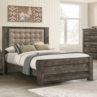 Ridgedale Tufted Headboard Eastern King Bed Latte and Weathered Dark Brown