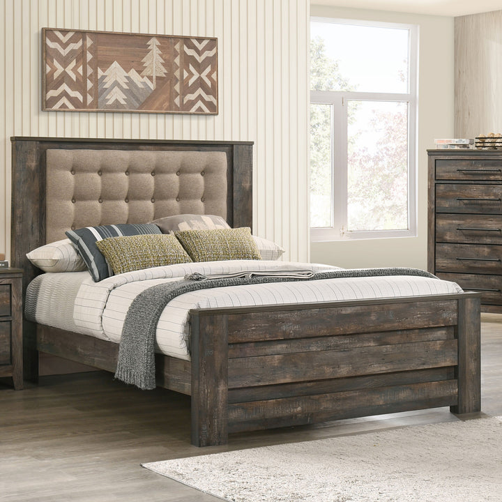 Ridgedale Tufted Headboard Eastern King Bed Latte and Weathered Dark Brown