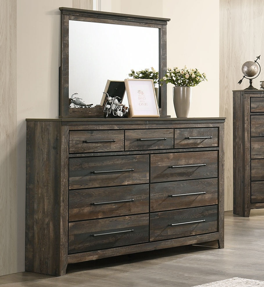 Ridgedale 9-drawer Dresser with Mirror Weathered Brown