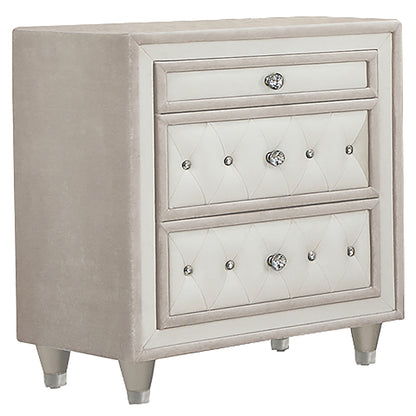 Antonella Upholstered 3-drawer Nightstand Ivory and Camel