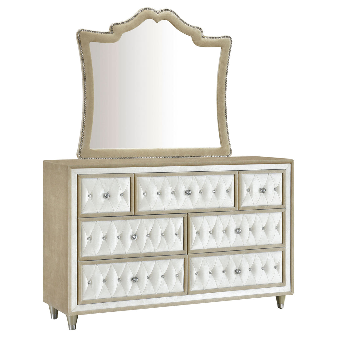 Antonella 7-drawer Upholstered Dresser with Mirror Ivory