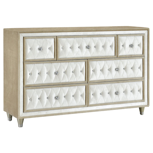 Antonella 7-drawer Upholstered Dresser Ivory and Camel